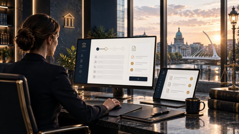 Modern legal onboarding concept with structured client intake and professional solicitor workflow.
