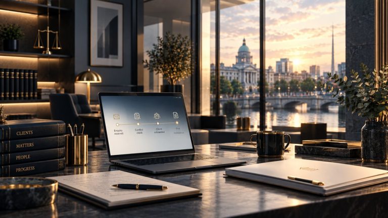 Structured digital intake software concept for a modern Irish solicitor practice.