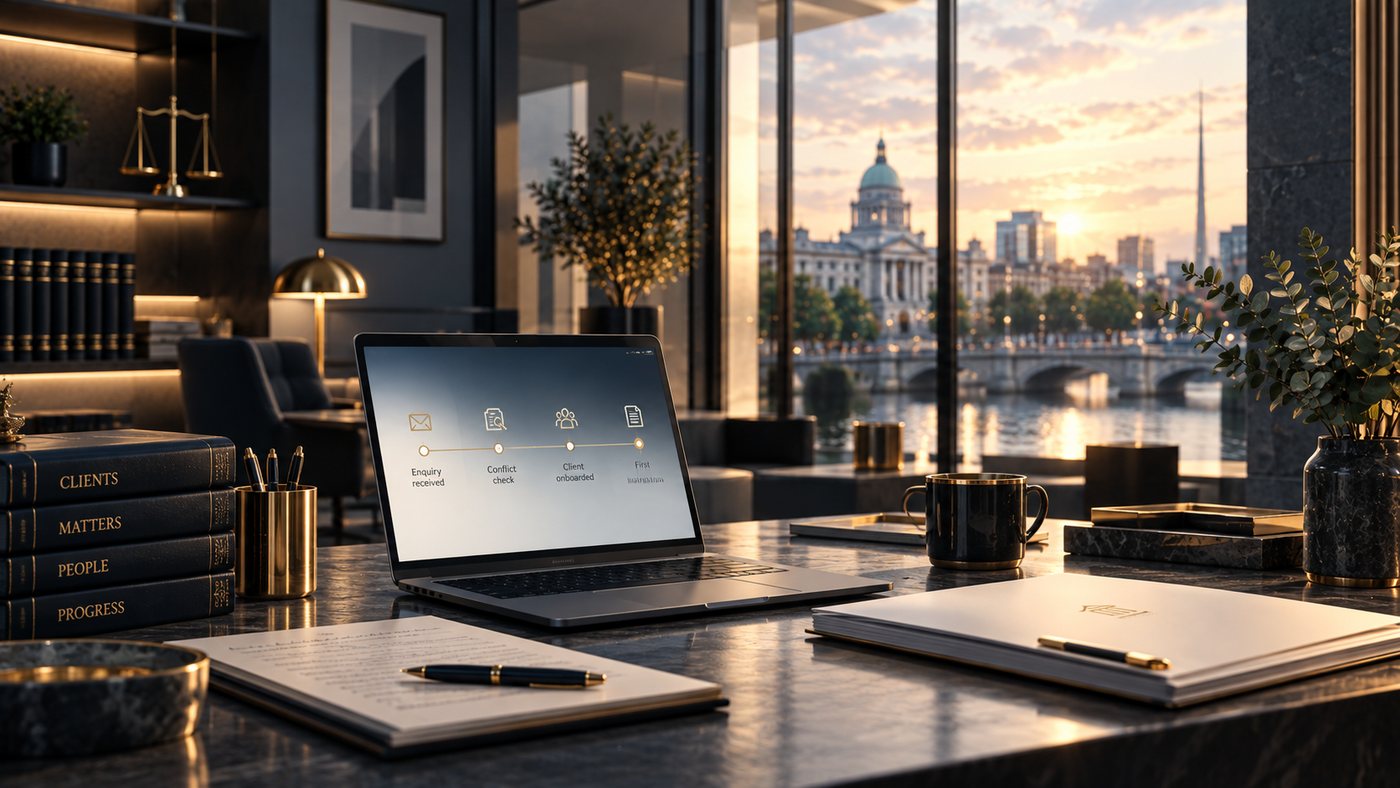 Structured digital intake software concept for a modern Irish solicitor practice.